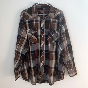 Wrangler Big Man Plaid Pearl Snap Western Ranch Shirt